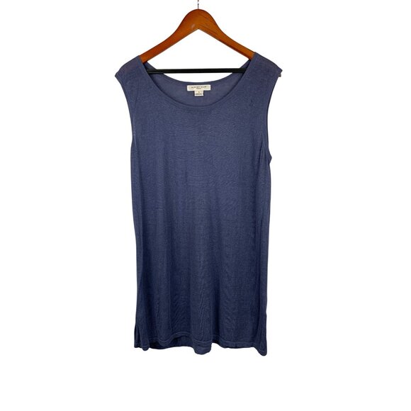 August Silk Womens Blue Sleeveless Top 1X Linen & Viscose Blend - Picture 1 of 4